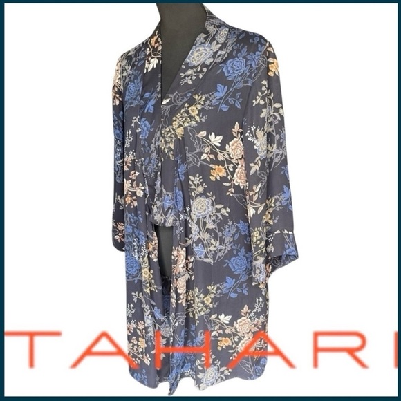 Tahari Other - Tahari Women’s Blue/Yellow/Pink Floral Kimono Duster Top L/XL Swim Cover Up
